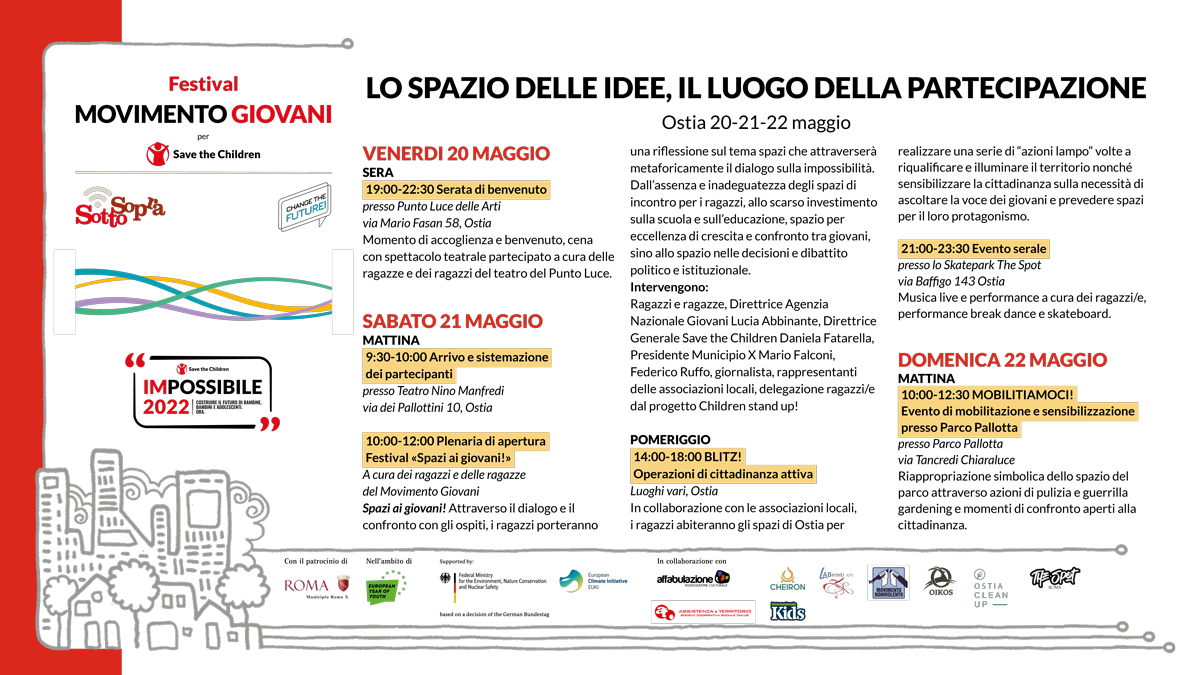 Progarmma del Fsetival Movimento Giovani di Save the Chidren 2022